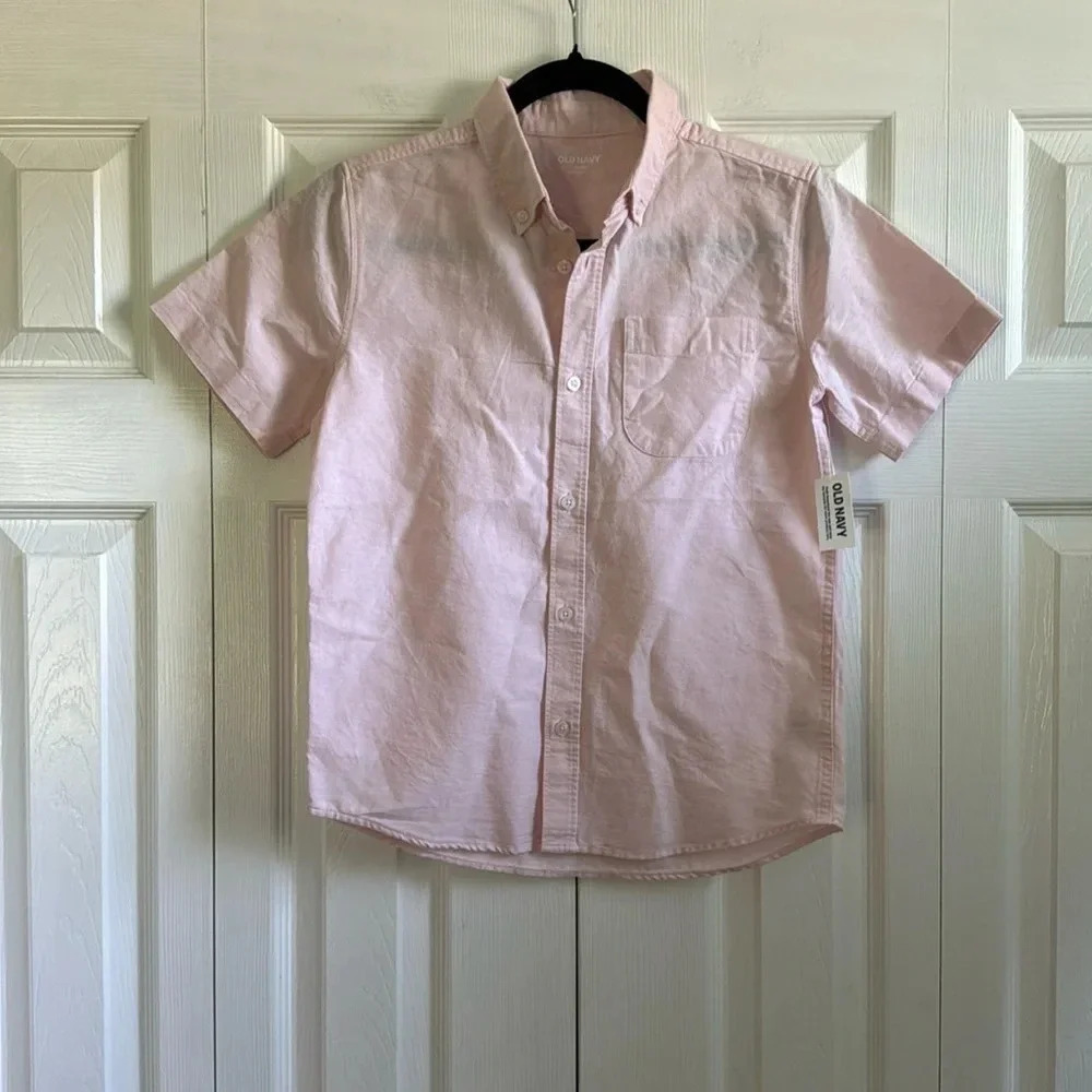Old Navy Short Sleeve Button Down Boys Pink Shirt size L 10-12